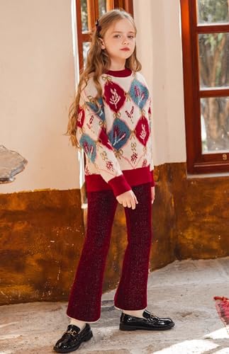 Image of Rolanko Girls Wide Leg Velvet Pants Dressy Palazzo Pant for Girls Corduroy Pant with Pearls for Christmas Holiday Party 5-12Y