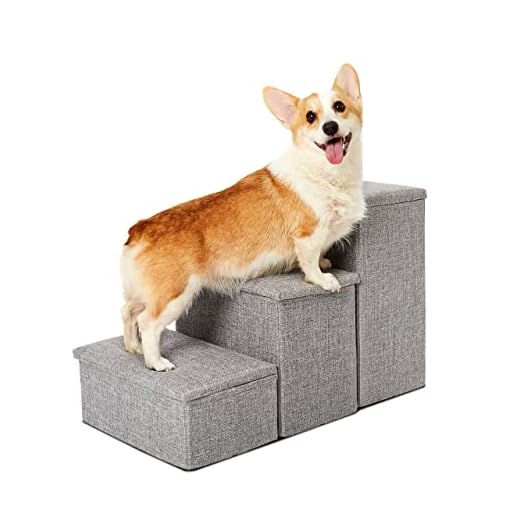 PET AWESOME Dog Stairs with Storage and Adjustable Steps for a Puppy, Small or Medium Dog