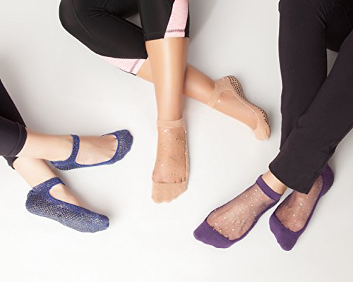SHASHI Fun Yoga Socks for Women Non Slip Socks, Women Sparkle Star Glitter Grip Socks w/ Mesh Top Panel for Barre Socks - Thumbnail 5