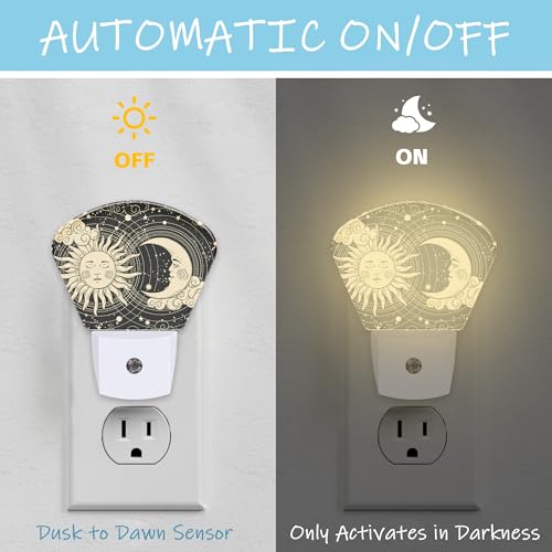 Image of Night Light Sun and Moon Plug-in LED Dusk-to-Dawn Sensor Soft Night Lamp,Suitable for Home Bedroom Bathroom Hallway Stairs