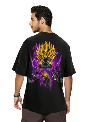 Image of Bewakoof Men's Gohan Graphic Printed 100% Cotton T-Shirt - Oversized Fit, Round Neck, Half Sleeves