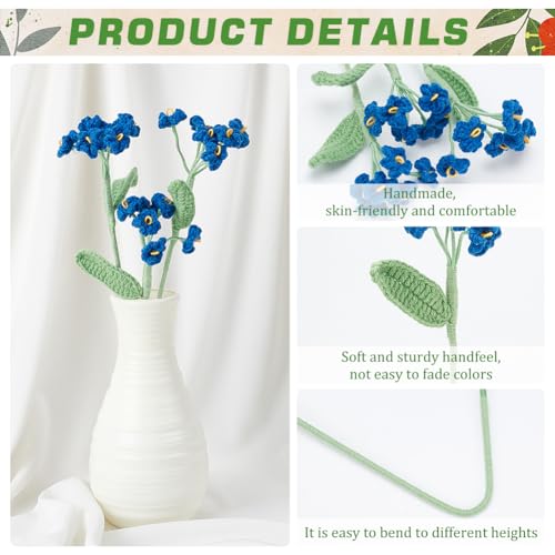 FINGERINSPIRE 3Pcs Crochet Forget Me Not Flower Navy Blue Handmade Crochet Forget Me Not Bouquet Artificial Flowers Polyester for Wedding Bouquet Decor - Image 4