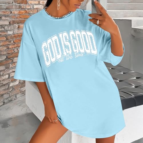 Image of Christian T Shirts for Women God is Good Shirt Oversized Jesus Religious Faith Inspirational Tshirts Bible Verse Tops