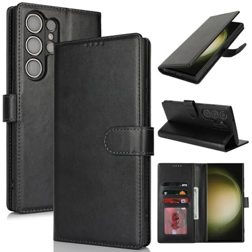 Zouzt Hülle für Samsung Galaxy S23 Ultra, Stoßfestes PU Leder Handyhülle Lederhülle Klapphülle mit Kartenhalter und Stan...