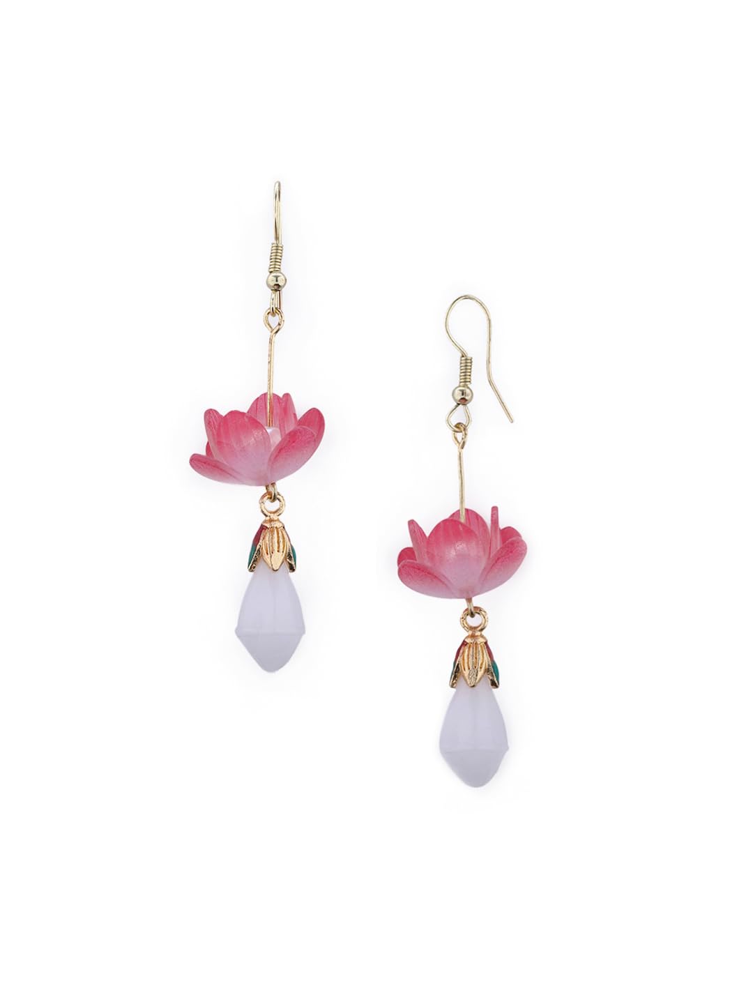 Elegant 3D Lotus Pearl Drop Dangle Earrings for Women – Handmade Pink Lotus Flower Water Lily Earrings – Vintage Floral Stud Earrings for Nature-Inspired Look-image-38