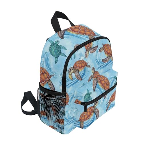 Watercolor Sea Turtles Toddler Boy Backpack with Name Tag, Little Kid's Backpacks, 3-8 Years2