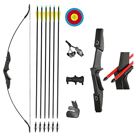TOPARCHERY Archery 57" Takedown Youth Recurve Bow and Arrow Set Long Bow Kit with 6pcs Fiberglass Arrows for Beginner Teenagers Right Left Hand Black - Draw Weight 20lbs- 40lbs (40)