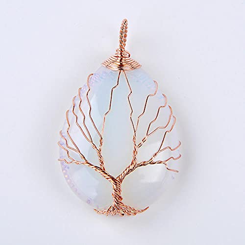 Rose Goud Kleur Wire Wrap Levensboom Water Drop Hanger voor Vrouwen Ketting Natuursteen Paars Roze Kristallen Hangers… - Image 3