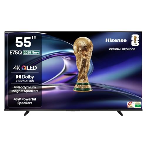 Hisense 139 cm (55 inches) E75Q Series 4K Ultra HD Smart 48W Speakers QLED TV 55E75Q (Black)