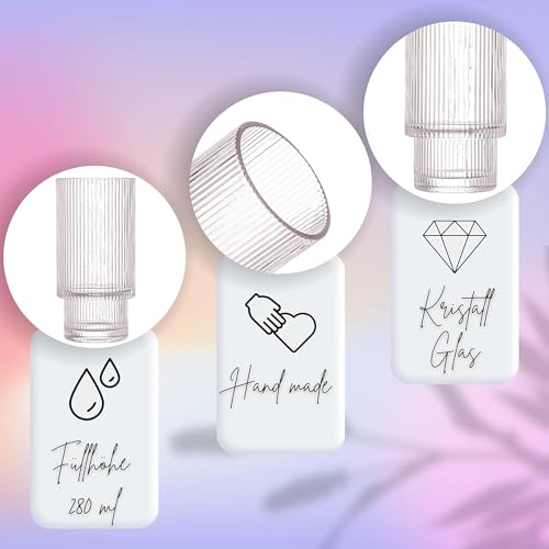 Image of WEZOSHINET 2 Pcs Heat Resistant Drinking Glasses Cup with Vertical Stripes Ribbed Pattern for Iced Coffee Cups Whiskey Cocktail Beer Water Glasses for Home Party Bar (2 Pcs /290 ML)