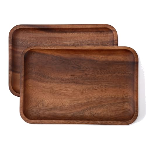 2PCS Wood Valet Tray for Men Women, Catch All Acacia Mens Key Dump Bedside Nightstand Organizer EDC Woden Tray for Phone Watch Wallet Keys