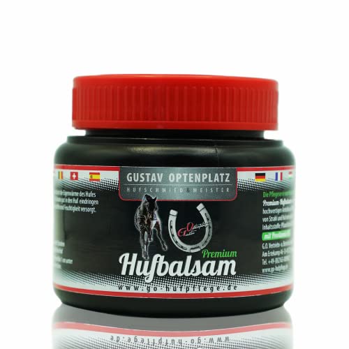 Gustav Optenplatz Premium Hufbalsam für Pferde, GO! Pferdepflege für gesundes Hufwachstum, Huffett für die tägliche Hufpflege, Hufsalbe & Huffestiger gegen trockene rissige Hufe, Anti-Doping (250ml)