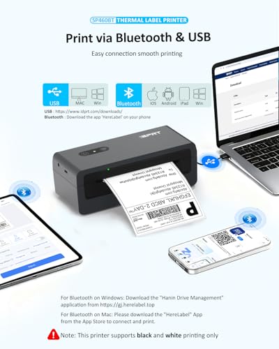 Image of iDPRT Bluetooth Thermal Shipping Label Printer, Wireless 4x6 Shipping Label Printer, Compatible with Android, iPhone, Windows & Mac, Widely Used for, Amazon, Shopify, Etsy, USPS, SP460BT