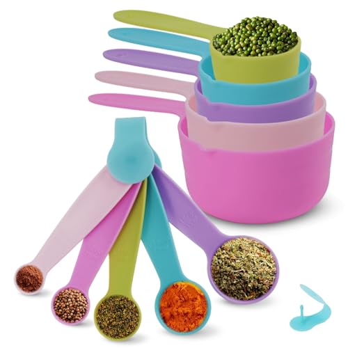 Set de 10 cucharas y vasos medidores apilables de plástico miniatura 1
