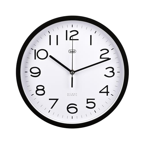 Trevi OM 3302 S Orologio da Parete Silenzioso con Movimento SWEEP, Diametro 30cm, Design Moderno ed Essenziale, Ideale per Camera da Letto e Ufficio, Funzionamento con Batteria Stilo AA, Nero