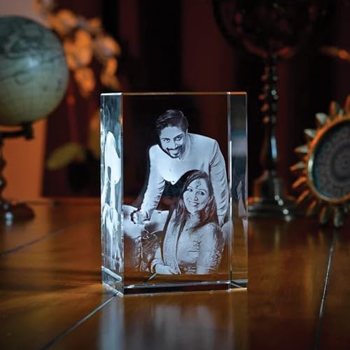 Image of GROB 3D Crystal Cube with LED Light Base Personalized Birthday Gift, Valentines Day Gift, Parents Anniversary (Transparent 50 X 50 X 80 mm)