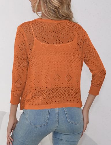 Image of REDHOTYPE Women's 3 /4 Sleeve Cardigan Open Front Cropped Shrugs Summer Hollowed Lightweight Cardigans Sweater (S-XL)