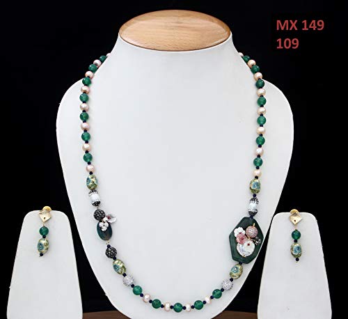 Cuenta mujer mixed green CZ jasper pearl con detalles de brillo 2