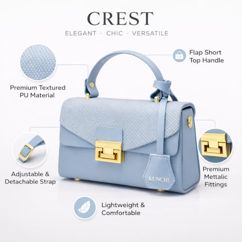 Image of KUNCHI CREST Women's Structured Handbag with Sling Strap | Premium Textured Flap Bag | Elegant Designer Purse for Party, Wedding & Office