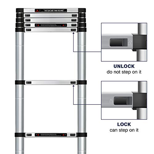 Augtarlion 12.5 FT Telescoping Ladder, Aluminum Collapsible Ladder with Locking Mechanism, Heavy Duty 330lbs Load Capacity Extension Ladder, Multi-Purpose Compact Ladder for Household Or Outdoor Work