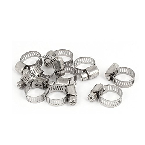 Aexit Cable Pipe Clamps Fitting Adjustable Worm Gear Hose Clamps Silver Tone Strap Clamps 9-16mm 10pcs