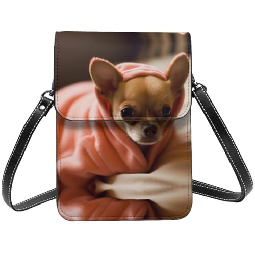 Depressed Chihuahua Print Small Cell Phone Purse Small Crossbody Bags Women Pu Leather Shoulder Bag Handbag