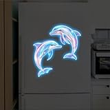 Kühlschrankmagnet, leuchtet im Dunkeln für Delfin, selbstklebender PVC-Leuchtaufkleber für Küchendekoration, wasserdichter Wandaufkleber für Badezimmer-Spind-Tür, Blau, 20 x 29 cm