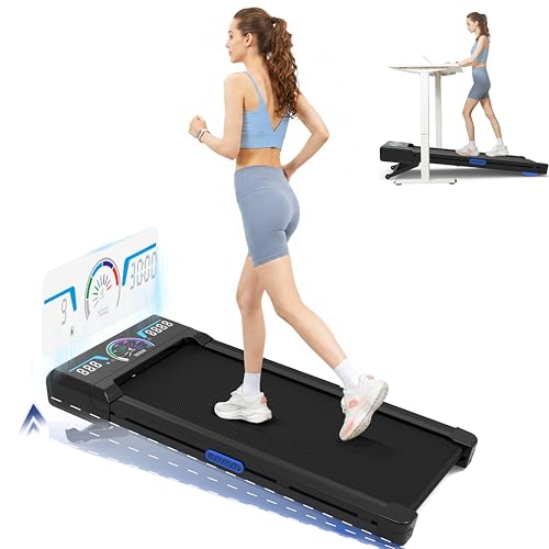 TRAILVIBER Walking Pad with 12% 9-Level Auto Incline Smart App No Subscription 450lbs Capacity RGB LED Screen Bluetooth Speaker Compact Portable Under Desk Treadmill for Home Hiking Blue