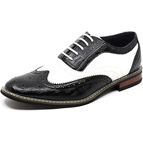 Metrocharm Frank-03 Men's Two Tone Perforated Wing Tip Lace Up Oxford Dress Shoes (Black/White, us_Footwear_Size_System, Adult, Men, Numeric, Medium, Numeric_12) Cover