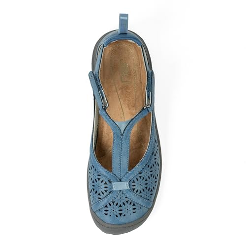 Image of JBU Women's Daffodil Comfortable Adjustable Casual T-Strap Memory Foam APMA Accepted Mary Jane Walking Flat