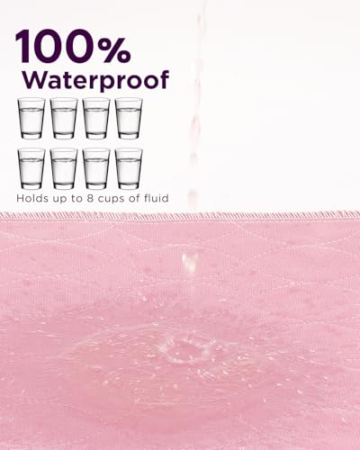Image of Washable Bed Pads 36 inch x 52 inch - 4 Pack, Pink, Waterproof Bed Pads for Incontinence, Bed Wetting Pads for Bed, Sofa, Floor, Resuable Underpads for Adults, Seniors, Pet