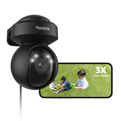 Reolink 4K PTZ Caméra Surveillance Wi-FI 6 Extérieure Zoom Optique 3X Suivi Auto, Détection Humain/Véhicule/Animaux, Vision Nocturne en Couleur 2,4 / 5GHz Audio Bidirectionnel, E1 Outdoor Pr