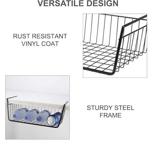 Image of Styleys Metal Under Shelf Basket Wire Rack for Extra Cabinet Storage 13.5-inch, 2pcs, Black -S11027A