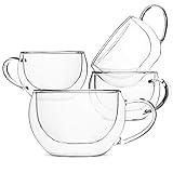BTaT- Insulated Espresso Cups, Glass Tea Cups, Set of 4 (6 oz, 180 ml), Glass Coffee Mugs, Espresso...