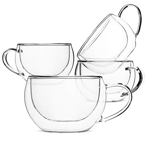 BTaT- Insulated Espresso Cups Glass Tea Cups Set of 4 6 oz 180 ml Glass Coffee Mugs Espresso Cups Double Wall Glass Cups Latte Cups Tea Glasses Latte Mug Clear Coffee Cup Espresso Glass
