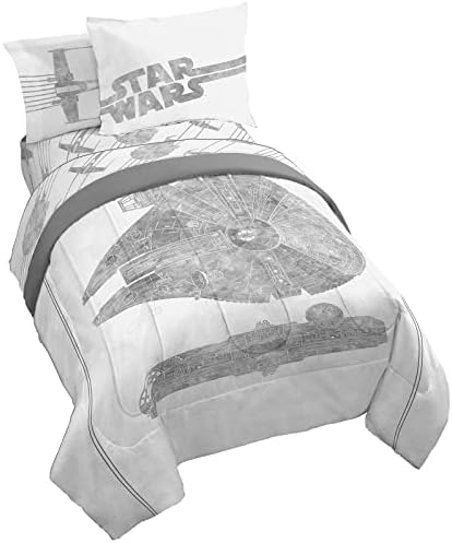 Jay Franco Star Wars Falcon Schematics 5 Piece Twin Size Bed Set - Includes Comforter & Sheet Set - Super Soft Kids Bedding Fade Resistant Microfiber