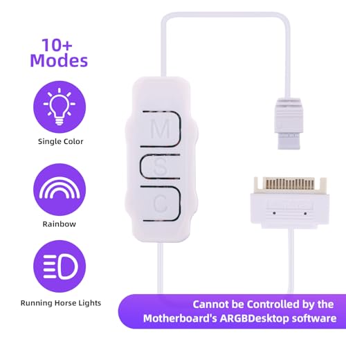 Image of Mini ARGB Controller 3‑Pin RGB 5V Controller with Monochrome Horse Rainbow 10+ Modes SATA Power,Compatible for PC Fan,Light Plate,Water /Air Cooled Radiator(White)