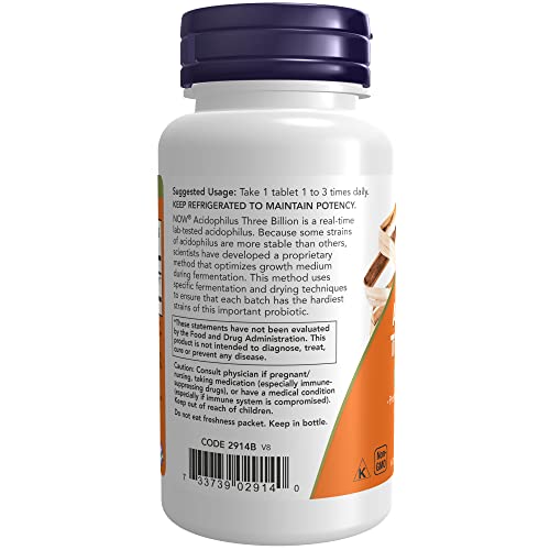 Now Supplements, Acidophilus Three Billion, Strain Verified, Keep Refrigerated To Maintain Potency, 180 Tablets #TOP2