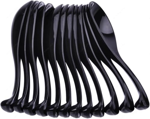 TrueCraftware- 1 oz Asian Soup Spoon Black Color Melamine Set of 12- Break-Resistant Shatter-Resistant Soup Spoons Table Spoons Ramen Spoons Japanese Soup Spoons for Dumpling Miso Pho Wonton Noodles