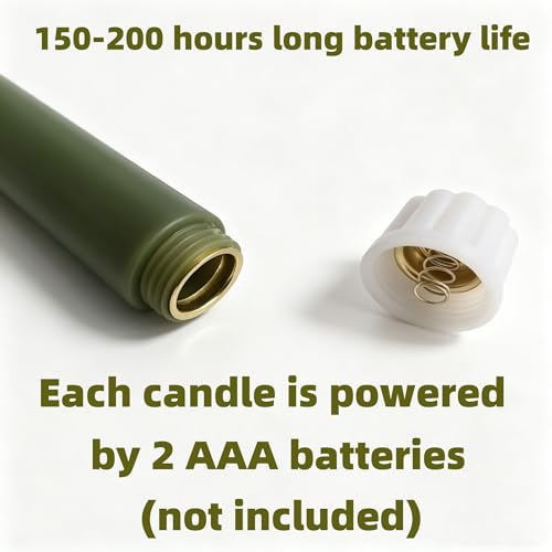 Image of Olive Green Flameless Taper Candles with Remote, Flickering Battery LED Candlesticks Home Decor Set of 4