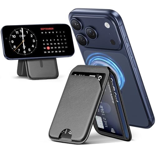 QYQBOON Mag-Safe Wallet Magnetic Wallet for Phone Lightweight Magnetic Phone Pouch Stand Adjustable Leather Mag-Safe Card Holder for iPhone 17/16/15/14/13/12 Series, Not for iPhone 13/12 Mini (Black)