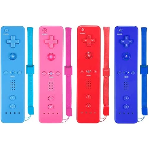 ZeroStory Fernbedienung mit Silikonhülle und Handschlaufe, kompatibel mit Wii Wii U Konsole, 4 Stück, Pink + Blau + Rot + Dunkelblau Cover