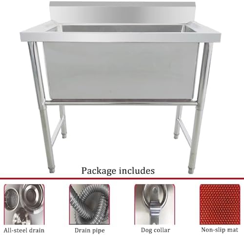 80CM Stainless Steel Pet Washing Station - Professional Metal Bathtub for Large, Medium & Small Dogs - Indoor/Outdoor Grooming Bath Tub with Non-Slip Mat (Green, 80X60X90CM)