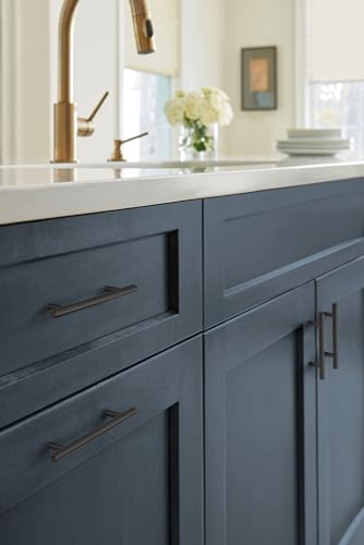 Image of Amerock 5-1 /16 inch Bar Pulls Matte Black Drawer Pull | 5-1 /16 inch (128mm) Center-to-Center Mounting Distance and 7-3 /8 inches Overall Length, Durable Carbon Steel Cabinet Hardware