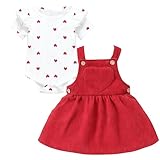 Asmea Ropa Bebe Niña San Valentin Conjunto Bebe Niña Manga Larga Body con Volantes + Falda con Tirantes San Valentin Regalo Bebé Recien Nacido Niñas Invierno Ropa Bebé Niñas 6-9 Meses Invierno