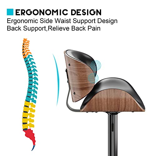 Onme Bar Stools Set Of 4, Bentwood Adjustable Height Swivel Bar Stools, Pu Leather Upholstered Bar Chair With Back And Footrest For Bar, Counter, Kitchen, Dining Room, Black #TOP4