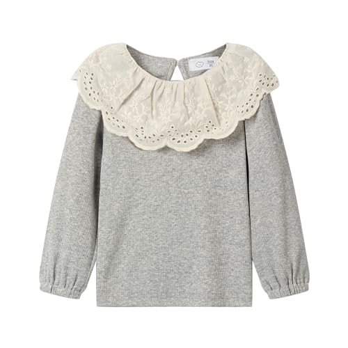 Image of LittleSpring Girls Ribbed Knit Long Sleeve Tshirt with Lace Ruffle Collar
