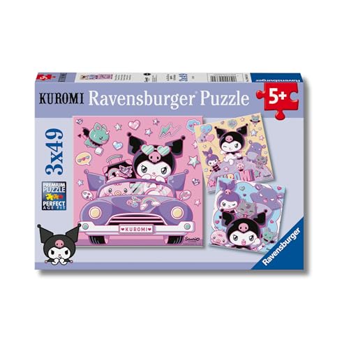 Ravensburger - Kuromi, Puzzle Bambini 5+ Anni, Include 3 Puzzle Da 49 Pezzi