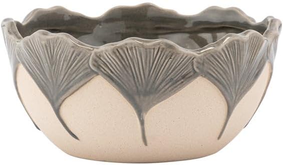 Napco Imports Decorative Home or Garden 5.5 X 5.5 Inch Indoor or Outdoor Flower Pot Planter Grey and Beige Ginkgo Leaf