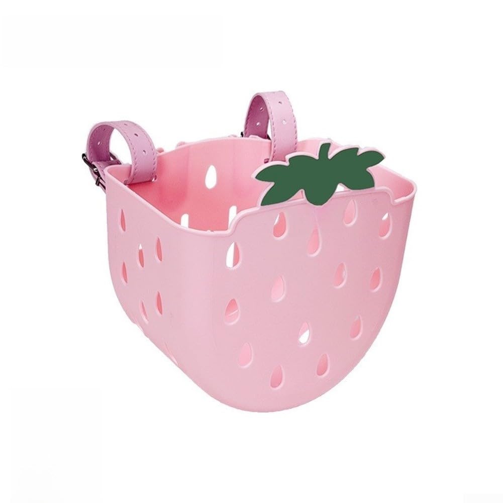 Children Bicycle Basket Waterproof Plastic Rattan Look with Adjustable Straps for Girls Boys Cycling(Pink)